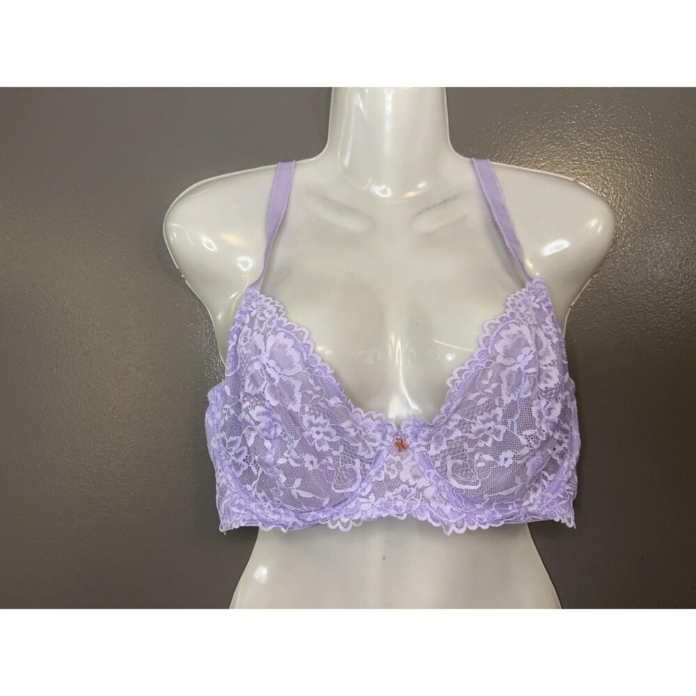 Savage X Fenty Bra Womens 38D Purple Lace Balconette Sheer Unlined Underwire